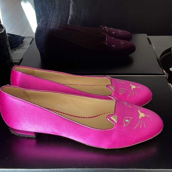 Charlotte Olympia fuschia satin flats - Picture 2 of 5